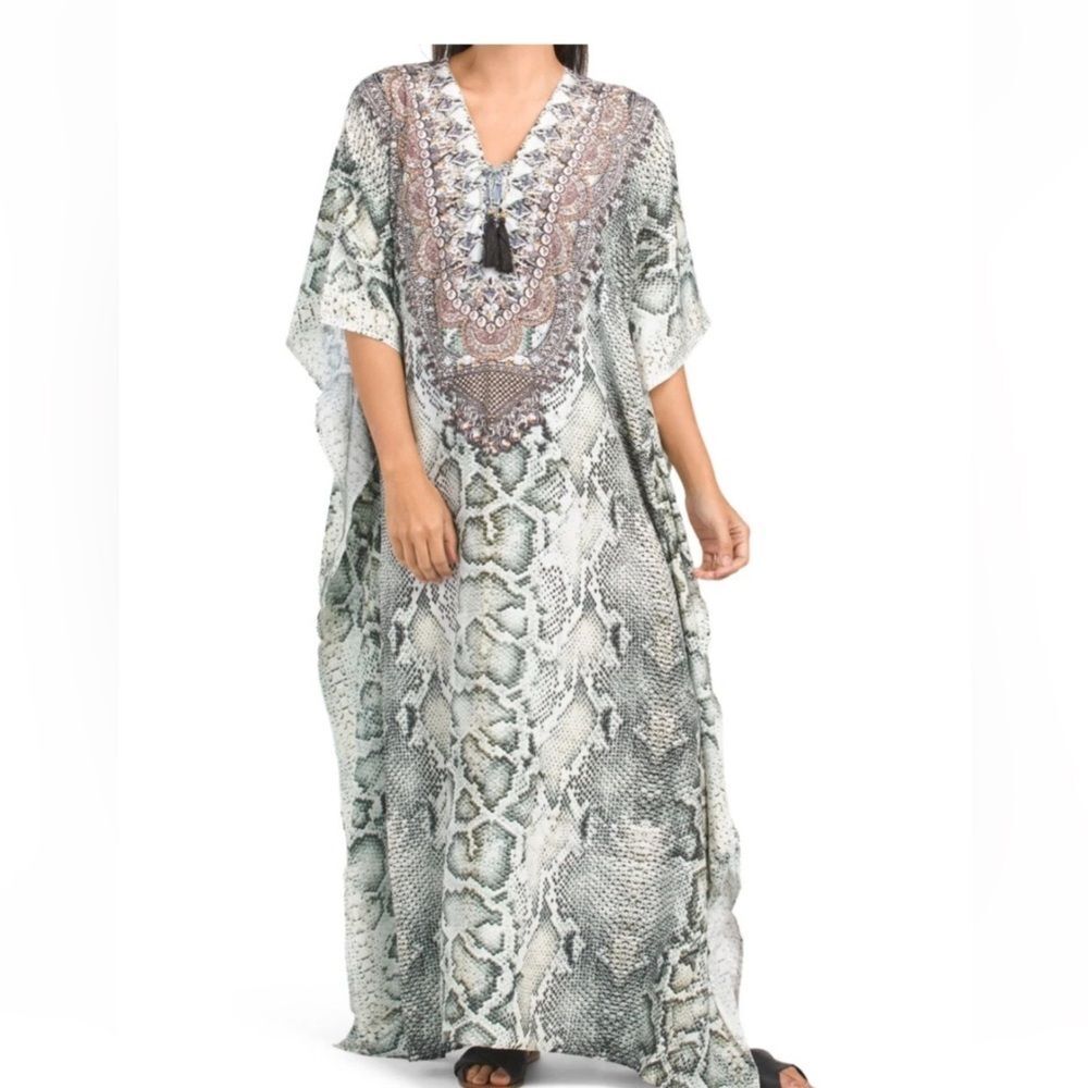 True Colours By La Moda Clothing Long Kaftan Tie  Snakeskin Print One Size NWOT